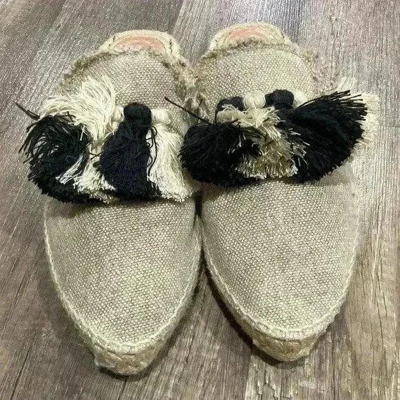 Castaner Canvas Tassel Accents Neutral Flat Mules EU 39 - Picture 2 of 11